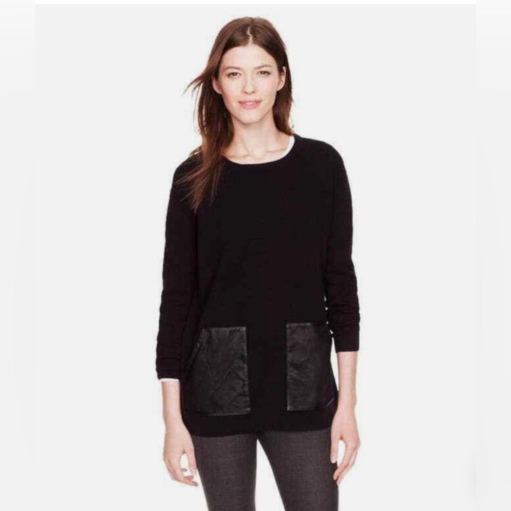 J. Crew Merino Wool Leather Pocket Black Tunic Sweater Women's Size Medium